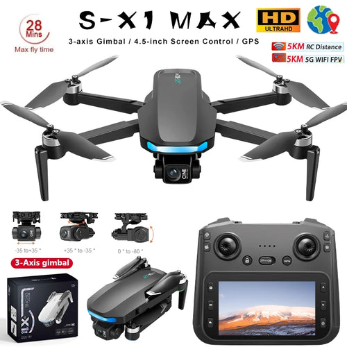 Load image into Gallery viewer, New S-X1 Quadcopter Drone: 4K Camera, 3-Axis Gimbal w/EIS, 5G GPS | Pro Aerial Photo Gift with Foldable Design

