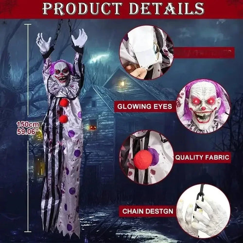 Load image into Gallery viewer, Halloween Electric Vocal Clown Pendant Home Glow Lifelike Hanging Ghost Decoration Spooky Kid Hanging From A Haunted House Chain
