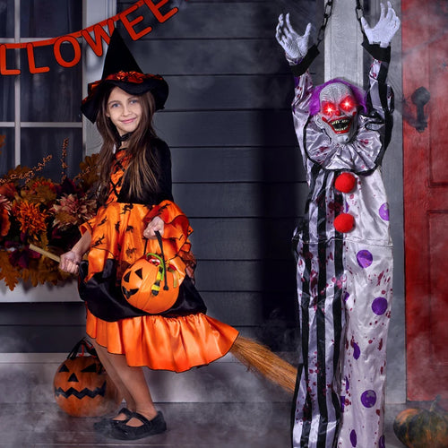 Load image into Gallery viewer, Halloween Electric Vocal Clown Pendant Home Glow Lifelike Hanging Ghost Decoration Spooky Kid Hanging From A Haunted House Chain
