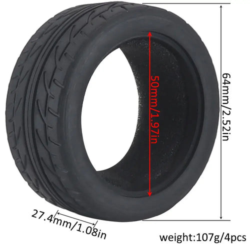 Load image into Gallery viewer, 1:10 On-road Car Tires 63-68mm High Grip Rubber Tyre Hot Melt Tire Hsp 94123 Hpi Himoto Fw06 Tt01 Abrasion Resistant Racing Car
