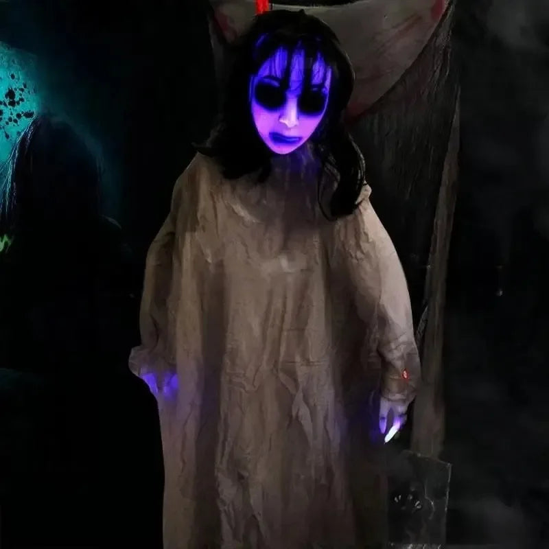 Halloween Electric Vocal Clown Pendant Home Glow Lifelike Hanging Ghost Decoration Spooky Kid Hanging From A Haunted House Chain