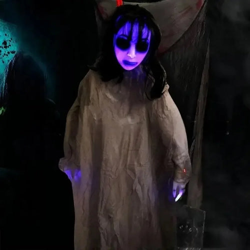 Load image into Gallery viewer, Halloween Electric Vocal Clown Pendant Home Glow Lifelike Hanging Ghost Decoration Spooky Kid Hanging From A Haunted House Chain
