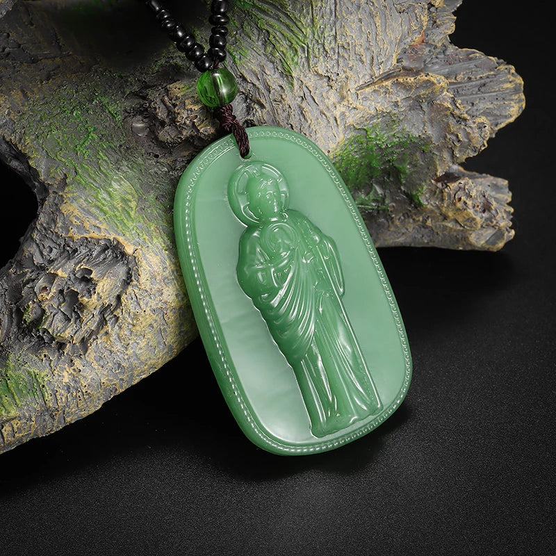 Classic Jade Catholic Saint Benito Statue Pendant Necklace Men Women Saint Benedict Prayer Exorcism Jewelry Accessories