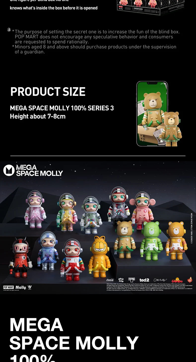 POP MART MEGA SPACE MOLLY 100% SERIES 3 Mystery Box 1PC/9PCS POPMART Blind Box Action Figure Cute Toy