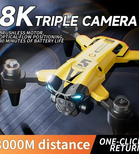 M5 Drone Professional 8K Wide-Angle HD Triple Camera WiFi FPV Height Hold RC Drone Aircraft Quadrotor Adult Children's Toys Gift