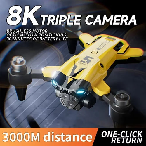 Load image into Gallery viewer, M5 Drone Professional 8K Wide-Angle HD Triple Camera WiFi FPV Height Hold RC Drone Aircraft Quadrotor Adult Children&#39;s Toys Gift
