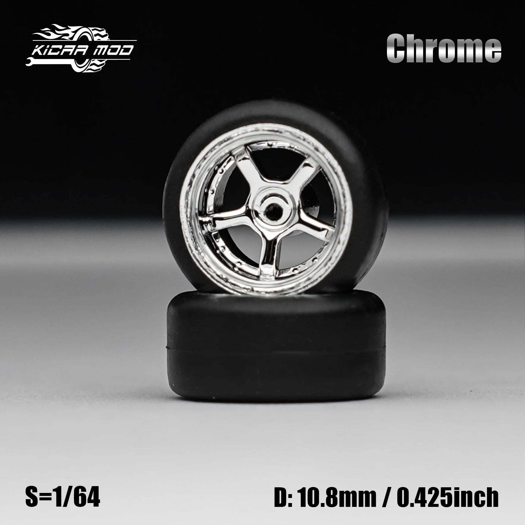 1/64 Model Car Electroplated Silver Wheels with Fixed Rubber Tires Comes with rivets for Diecast Model  Refiting Parts 4pcs 1set