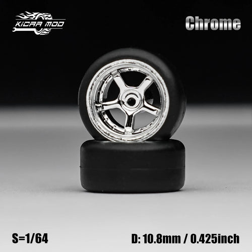 Load image into Gallery viewer, 1/64 Model Car Electroplated Silver Wheels with Fixed Rubber Tires Comes with rivets for Diecast Model  Refiting Parts 4pcs 1set
