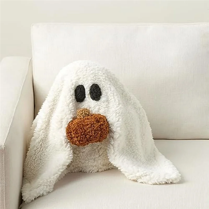 Ghost with Pumpkin Pillow, Halloween Ghost with Pumpkin Pillow, Soft Stuffed Halloween Ghost Plush