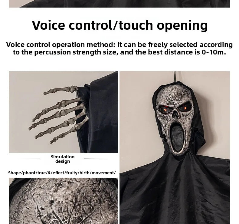 Halloween Decoration Screaming Scarecrow Ghost Voice-controlled Glowing and Sound-emitting Pendant Setting Up Props