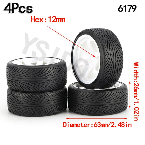 Load image into Gallery viewer, 4PCS YSIDO Hard Plastic 63mm/2.48inch Rim Tyre Tire Wheel 12mm HEX for 1/10 RC Drift Cars
