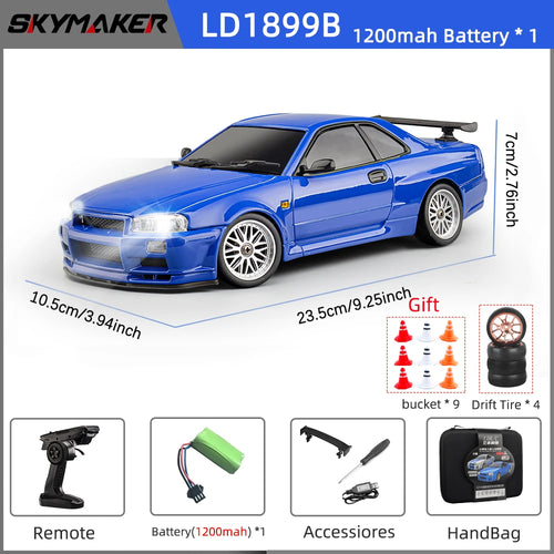 Load image into Gallery viewer, Skymaker LDRC 1/18 RC Drift Car LD1899 GTR Mode R34 2.4GHz RWD with Gyroscope on-Road Alloy Body Shell Racing Car for Boys Gifts
