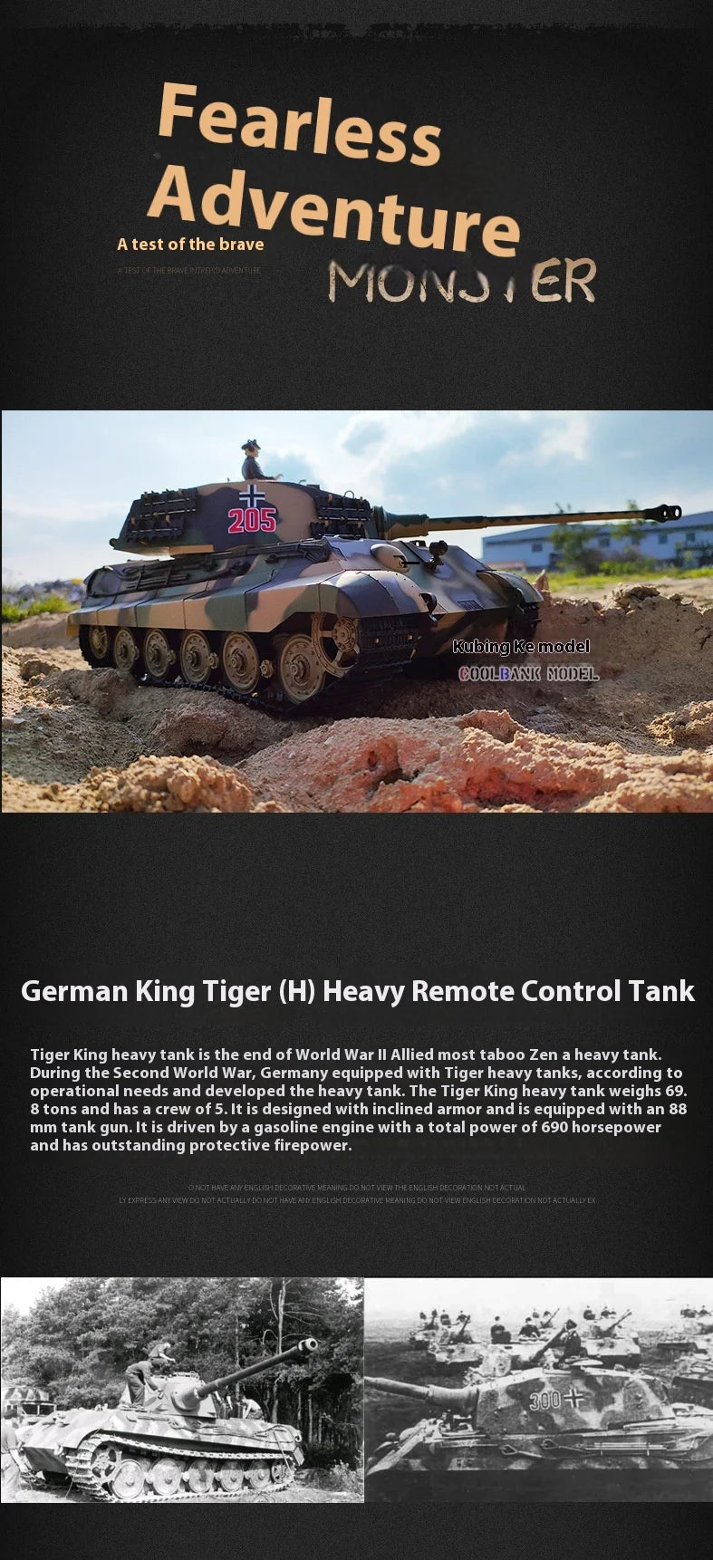 Henglong German Tiger King Remote-Controlled Tank 1/16 Metal Toy Car Professional Electric Tracked Off-Road Military Tank Model