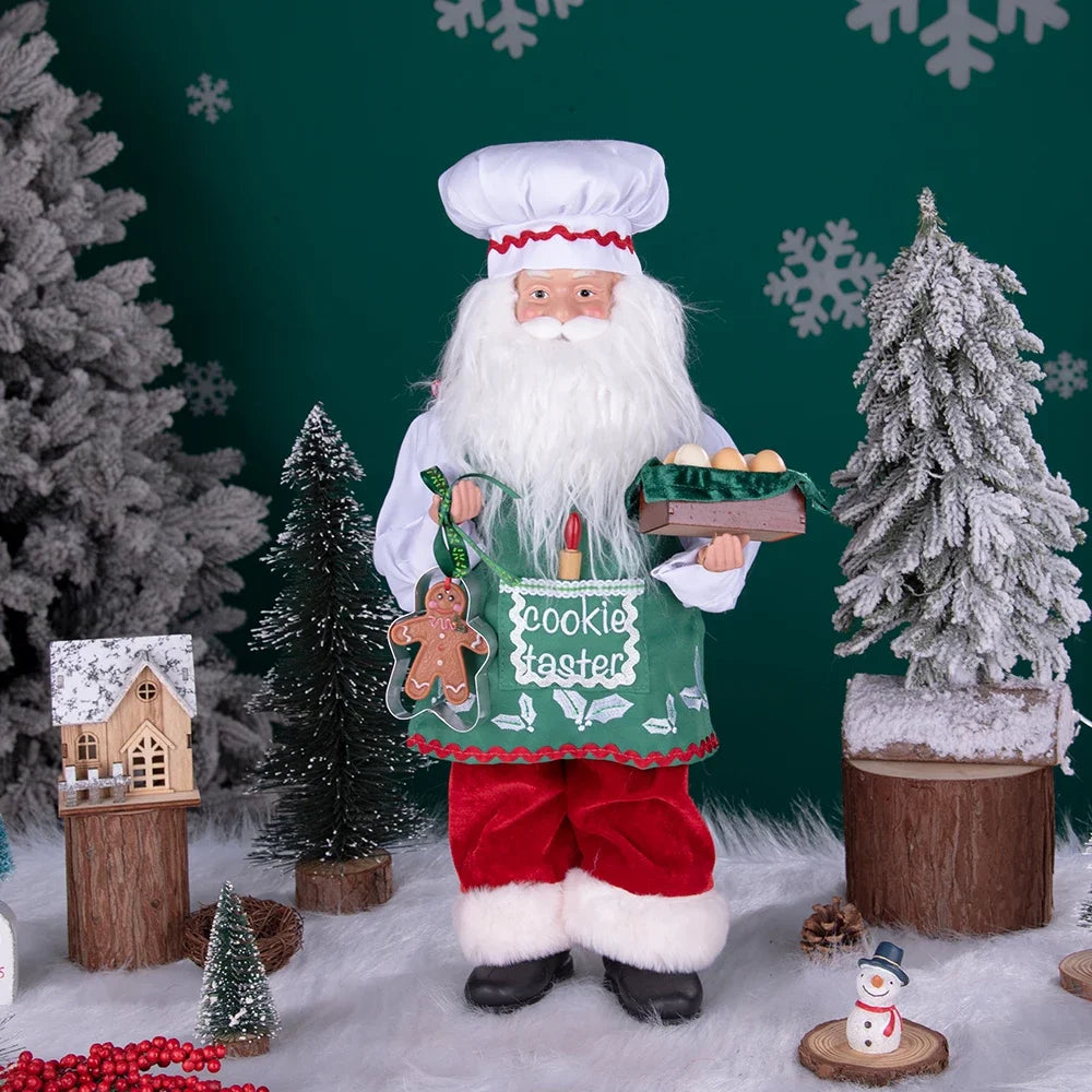 Large Size Christmas Tree Decoration Cooking Chef Santa Claus Statue Doll with Gingerbread House Christmas Tree Topper
