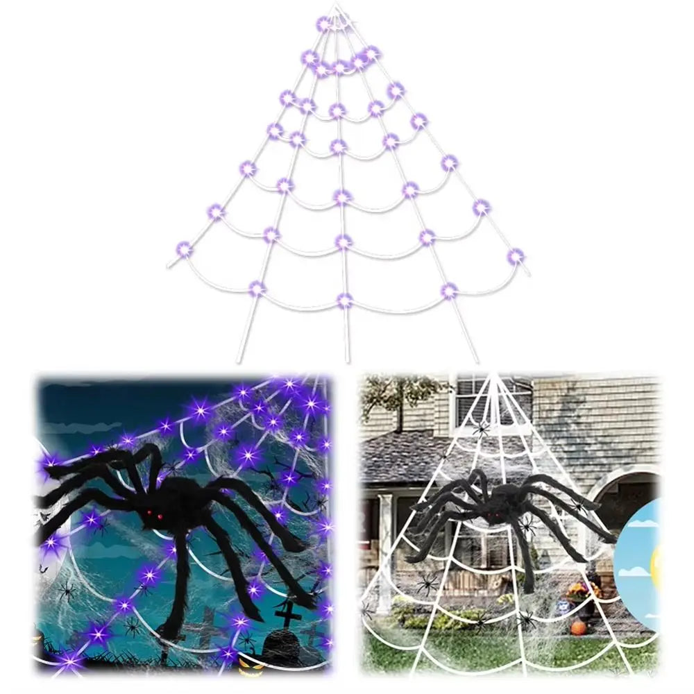 8 Modes Halloween Spider Web Lights Waterproof Glow LED Spider Net 5m Triangle Luminous Halloween Spider Indoor Outdoor