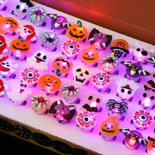 Load image into Gallery viewer, 10/50Pcs Halloween Luminous Rings Creative Pumpkin Ghost Skull LED  for Children Finger Rings Toys Lights Jewelry Party Gifts
