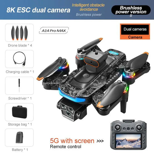 Load image into Gallery viewer, New upgraded A14 Pro Max GPS Brushless 8K three Camera Optical Flow Obstacle Avoidance Foldable Quadcopter RC Distance Drone Toy
