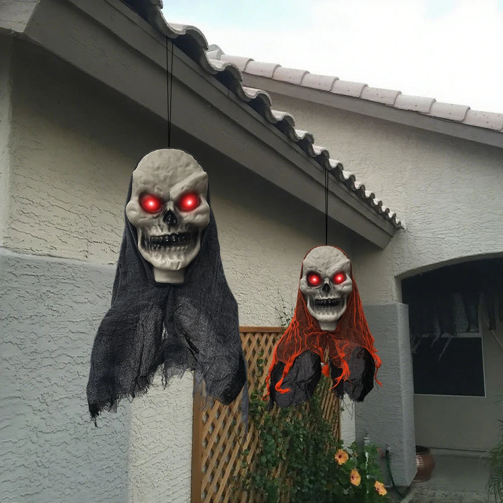 2PCS Halloween Skeleton Ghost Decoration Party Hanging Skull Skeleton Ornament Horror Props Haunted Home Decor Halloween Outdoor