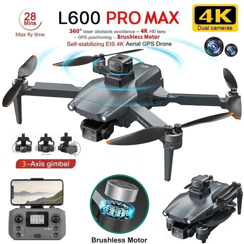 Load image into Gallery viewer, 2025 New L600 PRO MAX GPS Drone 5KM 4K Professional HD Dual Camera 3-Axis Gimbal 360 Obstacle Avoidance Brushless Quadcopter Toy
