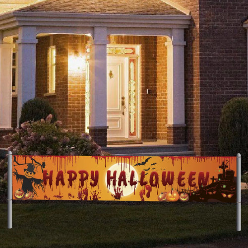 Load image into Gallery viewer, Happy Halloween Banner 250cm Long Hanging Halloween Banner with Pumpkin Terror Bloody Handprint Decor for Yard Indoor Outdoor
