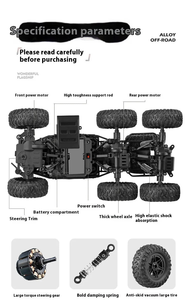 Trendy And Cool Oversized Remote Four-Wheel Drive Climbing Big Foot Car, Six Wheel Drive Racing Car, Boys' Charging Toy Car