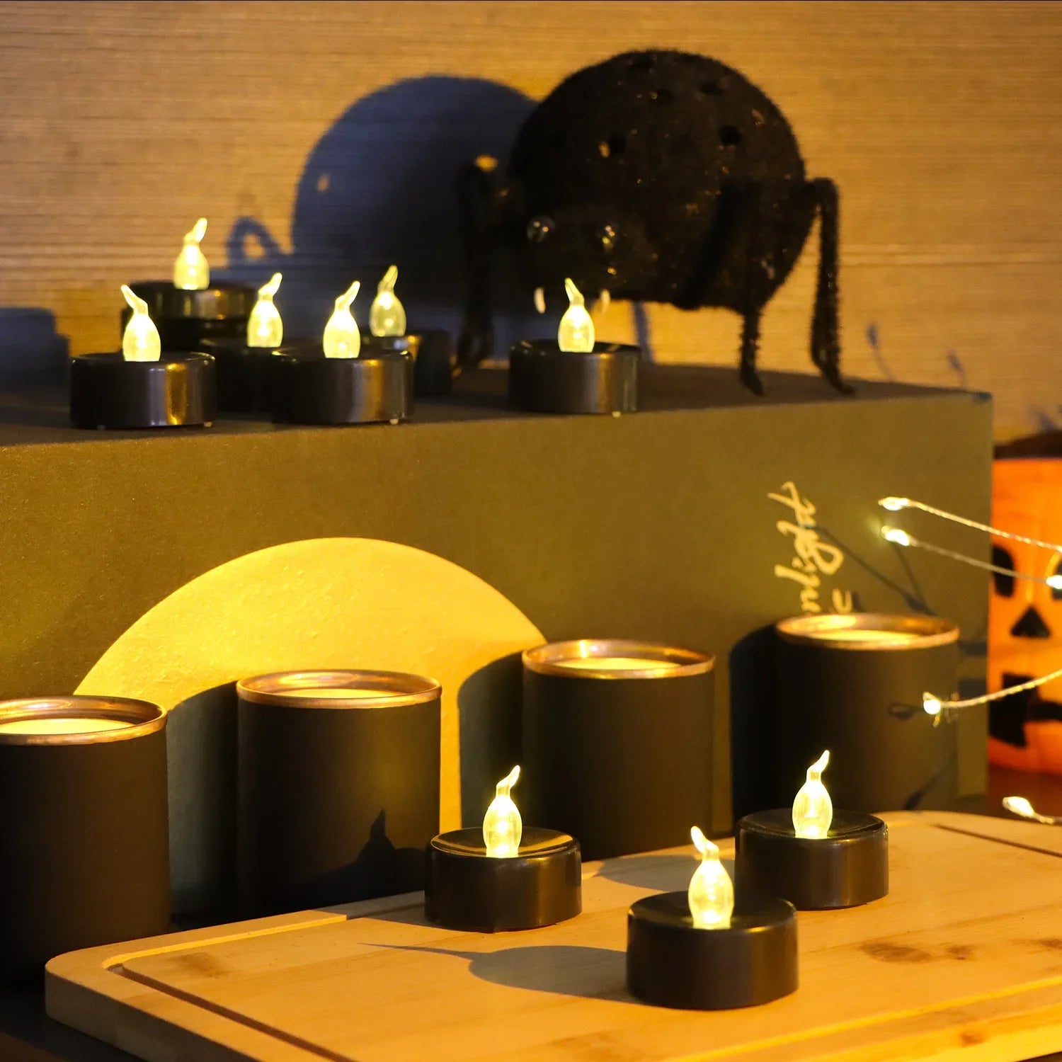 Black LED Candle Lamp Battery Operated Tea Light Flameless Fake Electronic Candle Halloween Party Decor Flashing Candle Lamp