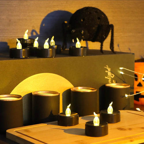 Load image into Gallery viewer, Black LED Candle Lamp Battery Operated Tea Light Flameless Fake Electronic Candle Halloween Party Decor Flashing Candle Lamp
