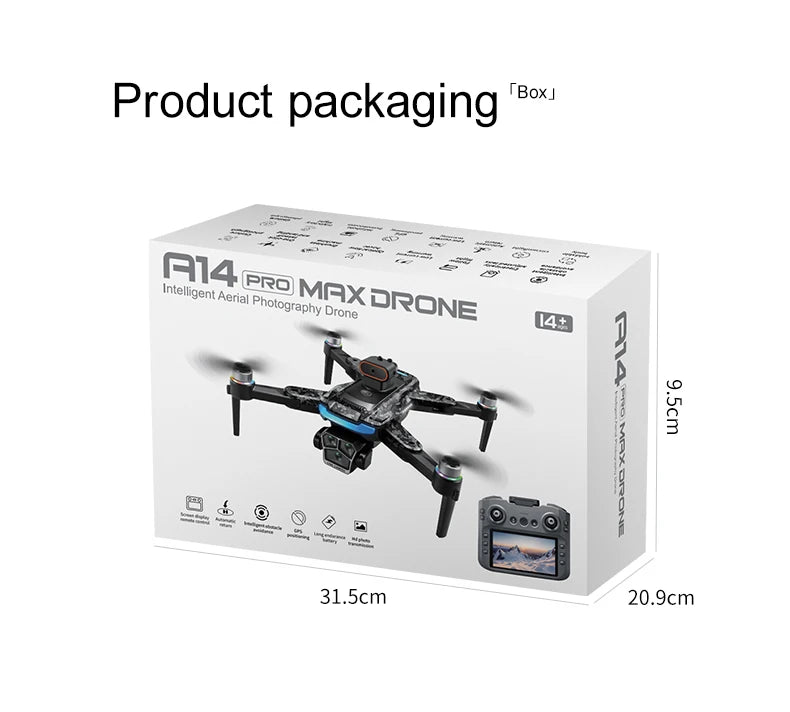 New upgraded A14 Pro Max GPS Brushless 8K three Camera Optical Flow Obstacle Avoidance Foldable Quadcopter RC Distance Drone Toy