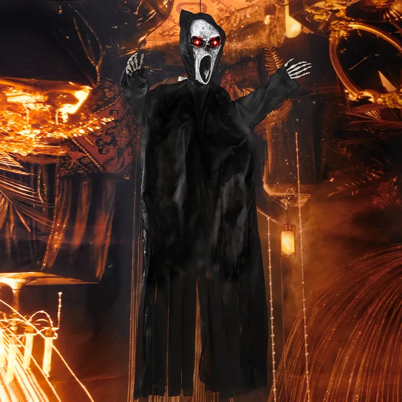 Halloween Decoration Screaming Scarecrow Ghost Voice-controlled Glowing and Sound-emitting Pendant Setting Up Props