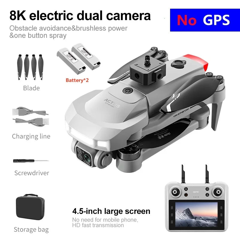 Professional Aerial GPS Return Large Screen FPV RC Drone 8K Auto Spray Optical Flow Obstacle Avoidance Remote Control Quadcopter