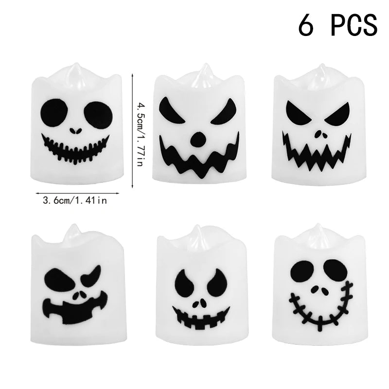 6pcs Halloween Led Ghost Pumpkin Candle Light Glowing Lamp Halloween