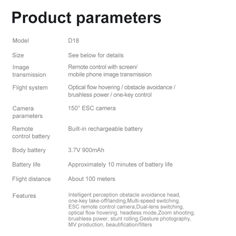 D18 GPS Drone 8K Aerial HD Dual Camera Intelligent Obstacle Avoidance Brushless Power 5G WIFI GPS Return Screen RC Drone
