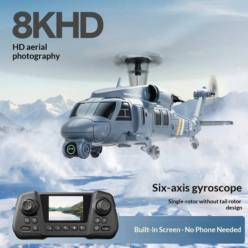 Load image into Gallery viewer, 4drc L2 Rc Helicopter 8k Aerial Camera Builtin Screen Remote Control 6axis Gyro Single Blade Black Hawk Apache Military For Boys
