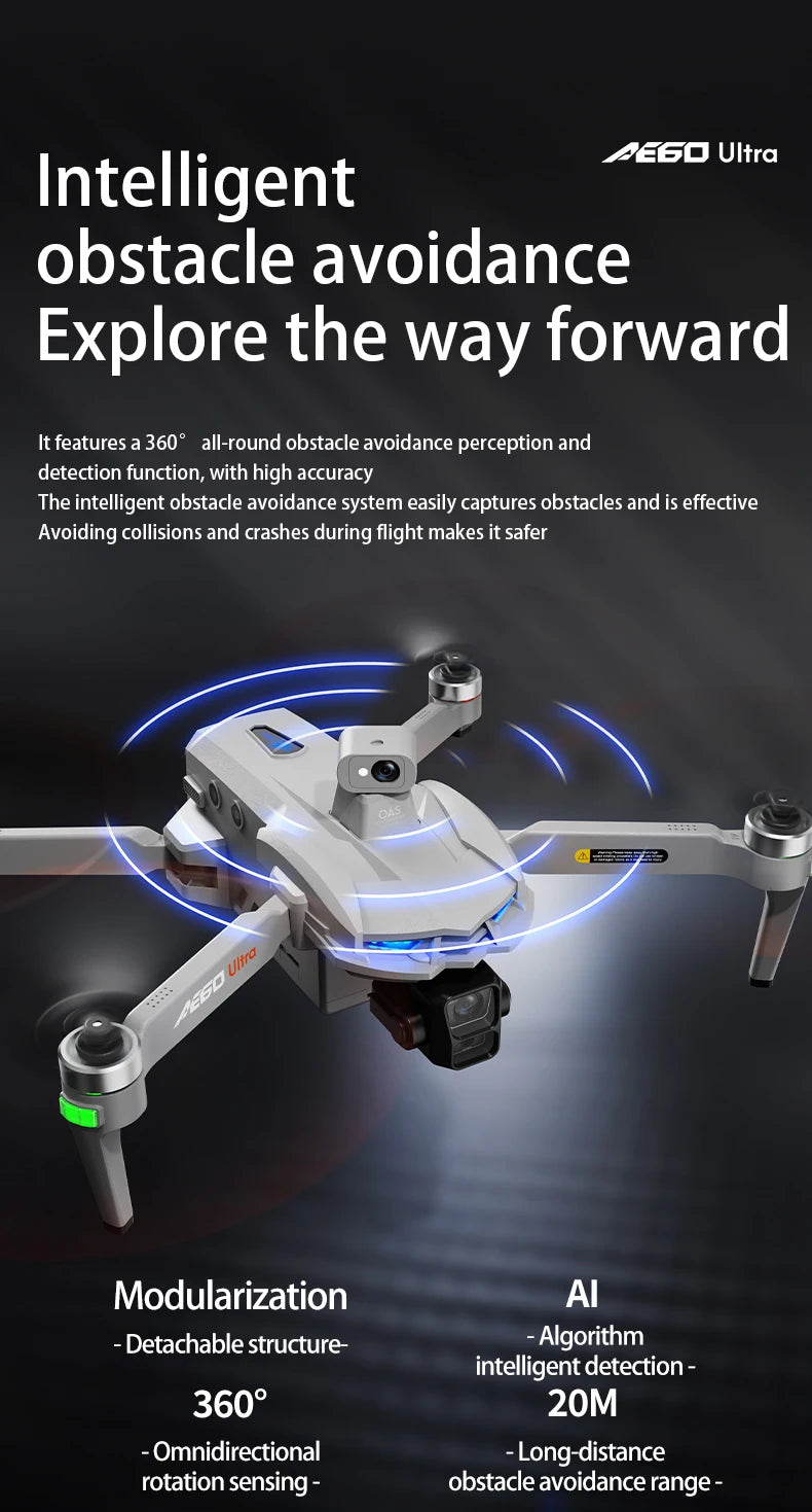 AE60 Ultra Professional Drone With 8K Camera GPS 3-Axis Gimbal Obstacle Avoidance Touch Screen FPV Brushless RC Drones Boy Toys
