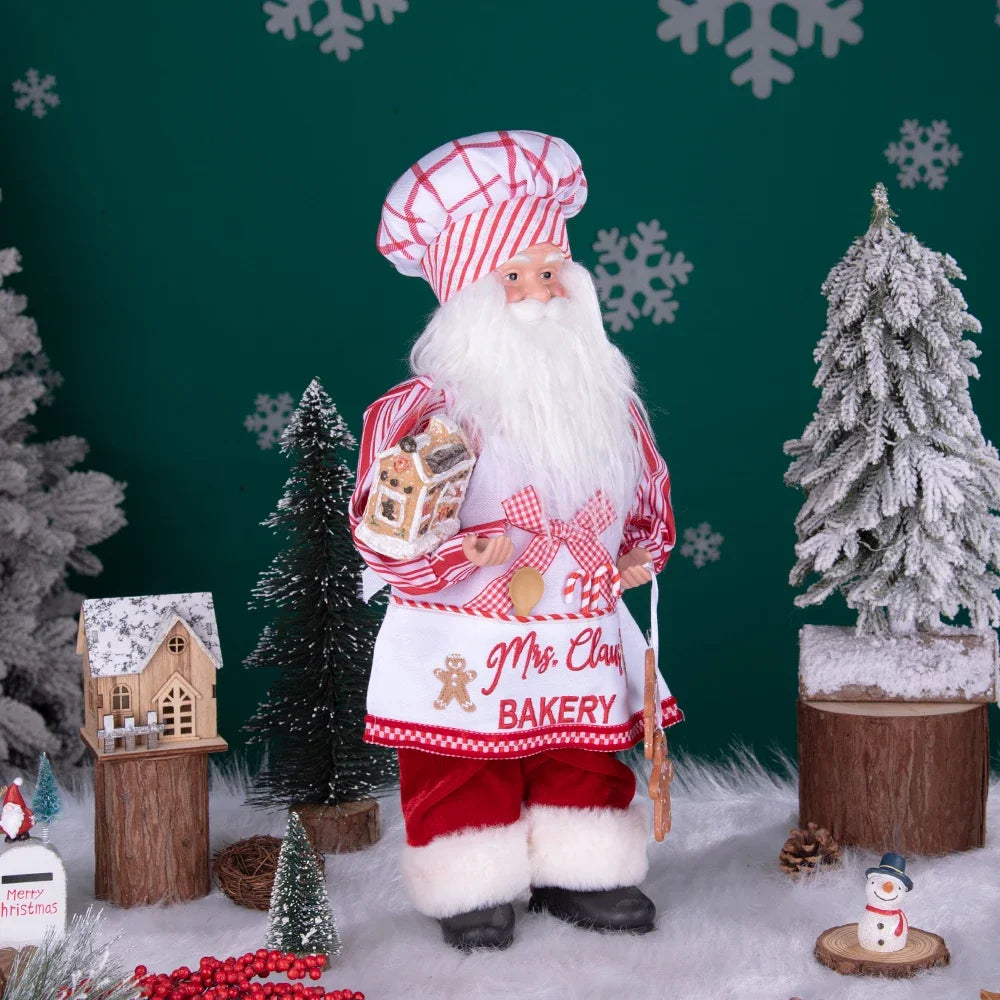 Large Size Christmas Tree Decoration Cooking Chef Santa Claus Statue Doll with Gingerbread House Christmas Tree Topper