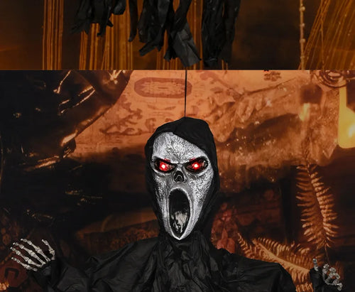 Load image into Gallery viewer, Halloween Decoration Screaming Scarecrow Ghost Voice-controlled Glowing and Sound-emitting Pendant Setting Up Props
