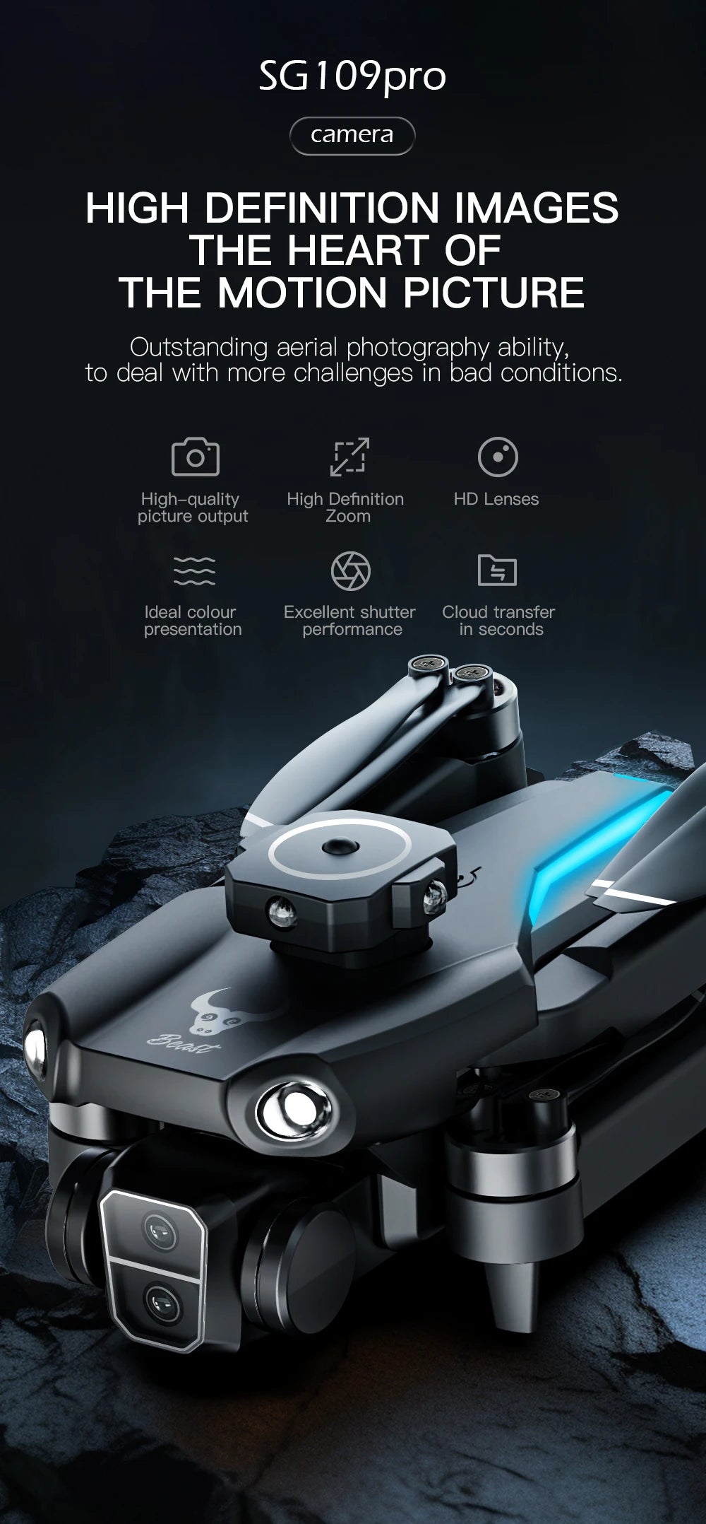 SG109 Pro Mini  Drone 8K Profesional with HD Camera 5G WiFi GPS Folding 4-Axis anti Shake Gimbal Brushless Motoror Quadcopter Ne