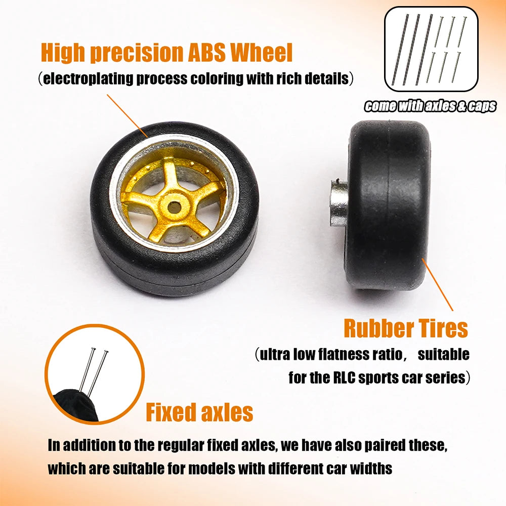 1/64 Model Car Electroplated Silver Wheels with Fixed Rubber Tires Comes with rivets for Diecast Model  Refiting Parts 4pcs 1set