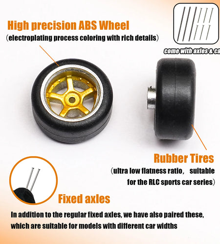 1/64 Model Car Electroplated Silver Wheels with Fixed Rubber Tires Comes with rivets for Diecast Model  Refiting Parts 4pcs 1set