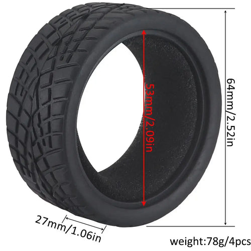 Load image into Gallery viewer, 1:10 On-road Car Tires 63-68mm High Grip Rubber Tyre Hot Melt Tire Hsp 94123 Hpi Himoto Fw06 Tt01 Abrasion Resistant Racing Car
