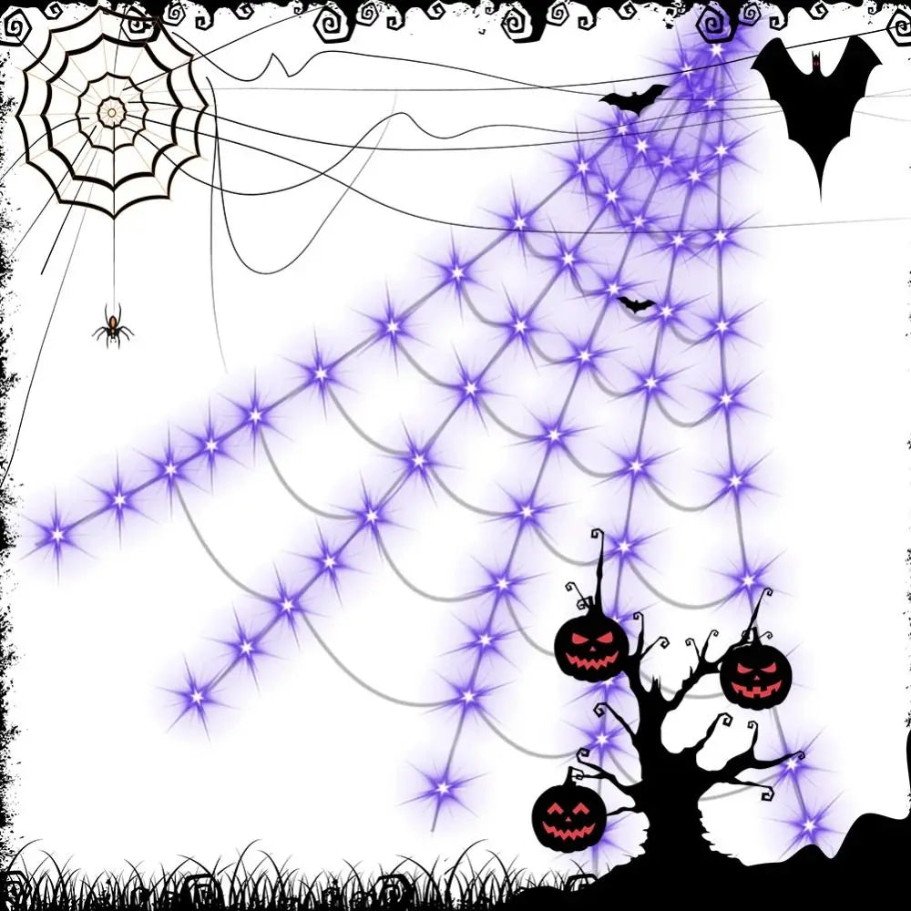 8 Modes Halloween Spider Web Lights Waterproof Glow LED Spider Net 5m Triangle Luminous Halloween Spider Indoor Outdoor