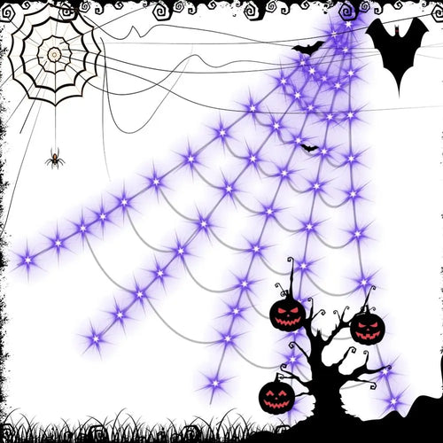 Load image into Gallery viewer, 8 Modes Halloween Spider Web Lights Waterproof Glow LED Spider Net 5m Triangle Luminous Halloween Spider Indoor Outdoor
