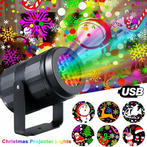 Load image into Gallery viewer, USB Power Christmas Projector LED Night Lamp Indoor 16 Pattern Projection Fairy Light for Bedroom Xmas New Year Party Home Decor
