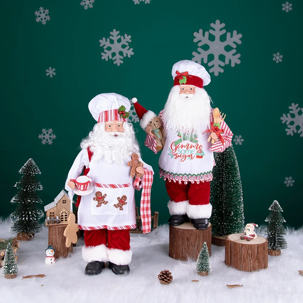 Large Size Christmas Tree Decoration Cooking Chef Santa Claus Statue Doll with Gingerbread House Christmas Tree Topper