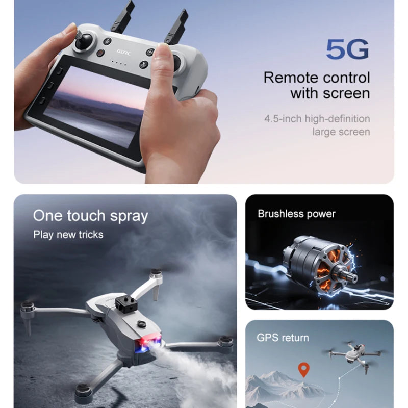 Professional Aerial GPS Return Large Screen FPV RC Drone 8K Auto Spray Optical Flow Obstacle Avoidance Remote Control Quadcopter