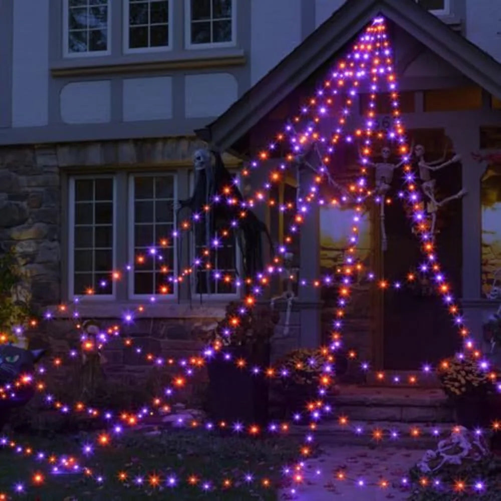 8 Modes Halloween Spider Web Lights Waterproof Glow LED Spider Net 5m Triangle Luminous Halloween Spider Indoor Outdoor