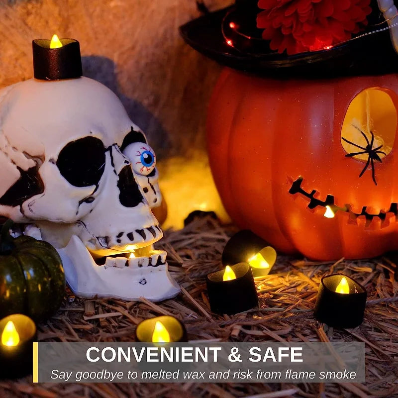 Black LED Candle Lamp Battery Operated Tea Light Flameless Fake Electronic Candle Halloween Party Decor Flashing Candle Lamp