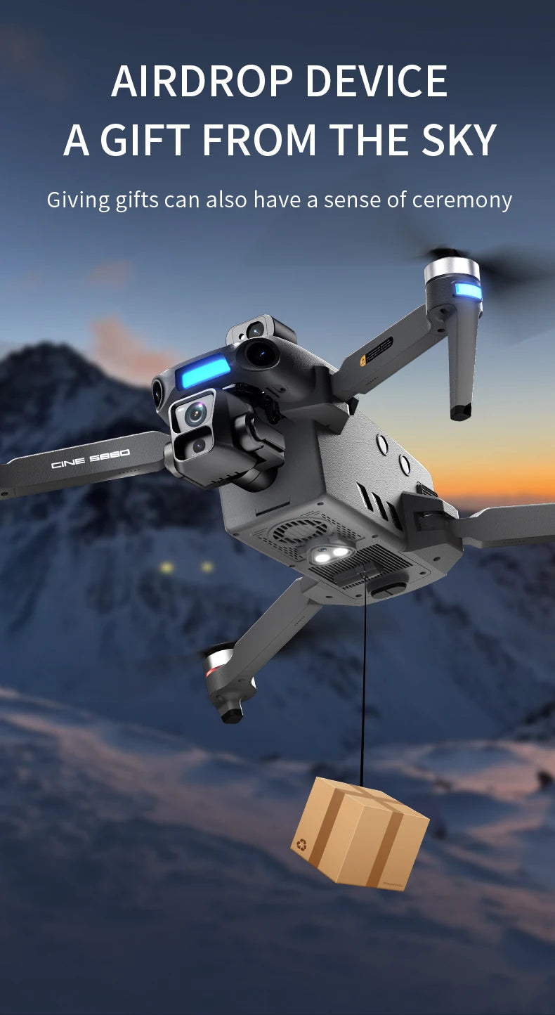 S880 Flagship Drone 8K Dual Cameras 3-Axis Gimbal 5G FPV GPS Return TouchScreen RC Obstacle Avoidance Optical Flow Hovering Dron