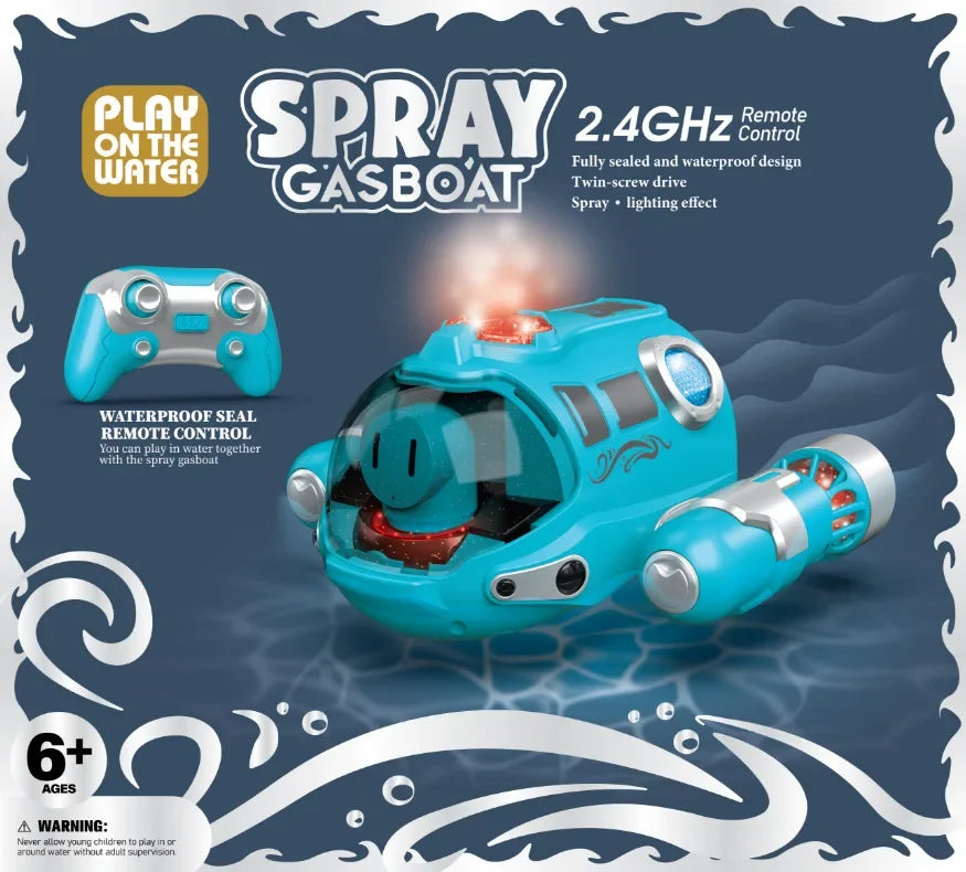 2.4G Remote Control Motorboat Waterproof Spray Swimming Pool Bathing RC Steamboat Toy For Boys And Girls Children Christmas Gift