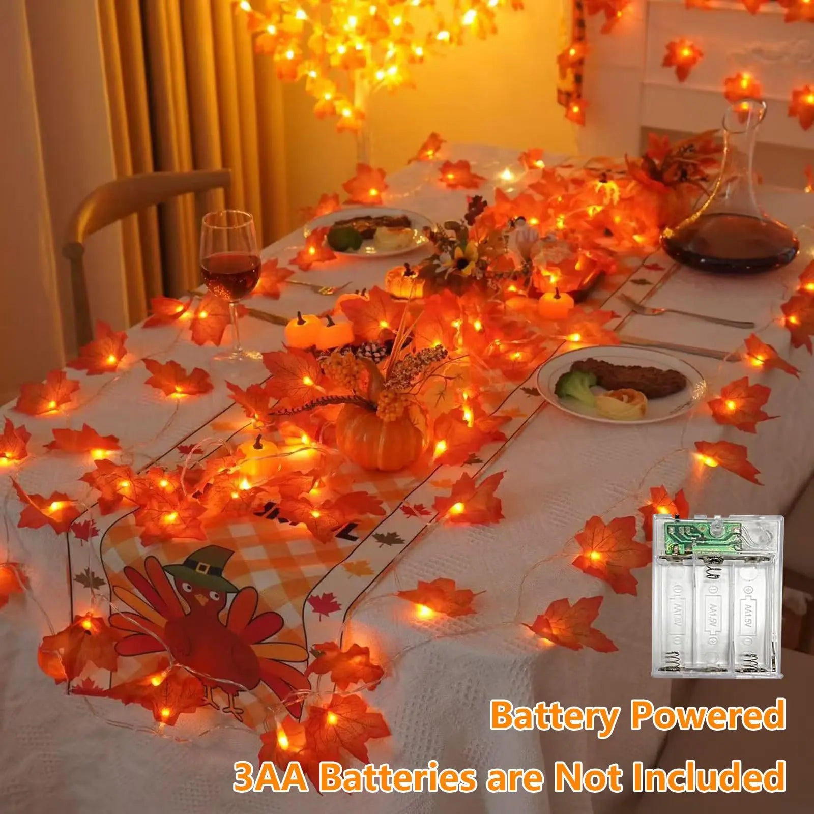 2/3M Halloween LED Lights String,Artificial Maple Leaf Lantern Garland,Halloween Christmas Thanksgiving Day Home Decorations
